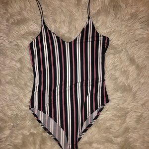 Navy blue stripped bodysuit